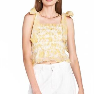 En Saison Audrey Smocked Top yellow and white floral